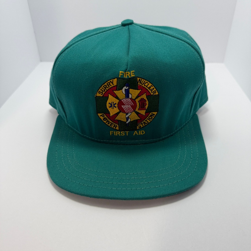 Vintage AJD Surry Nuclear Power Station Fire First Aid Snapback Hat Teal Green